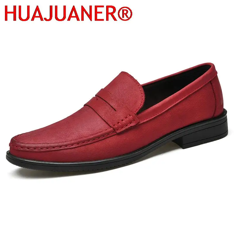 Червени Луксозни Мъжки Лоферы-слипоны, Официалната обувки от естествена кожа, Елегантни Модельная обувки, Висококачествени Мъжки обувки, Ежедневни Обувки, Мокасини