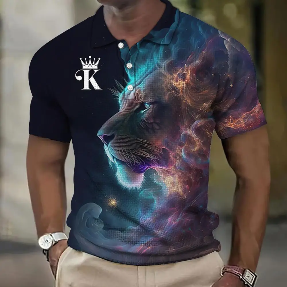 2023 Нова Мъжка Риза с къси ръкави Лъв Индийски Стил 3D Печат Тенденция Висококачествени Мъжки Модни Дрехи Ретро Улица Топ С Къс Ръкав
