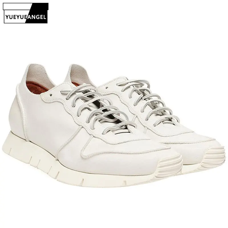 Брандираната бели обувки, мъжки дишащи обувки на платформа с шнур, градинска ежедневни обувки от 100% естествена кожа, които растежа, Маратонки