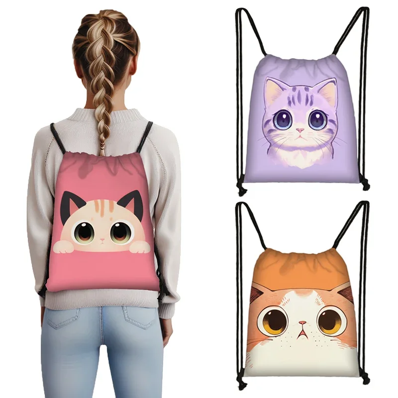 Раница с принтом във формата на главата на котка, цветни чанти на съвсем малък с коте за момичета, чанта за съхранение, детска, училищна чанта, раница за рожден ден, подарък