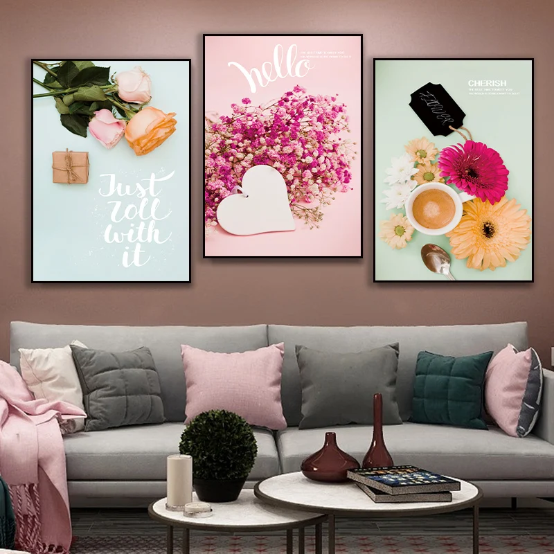 Плакат с розови цветя Nordic Coffee Ценете Moment, платно, стенно изкуство, начало декор, картини за хол, спалня