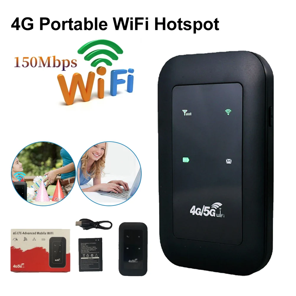 4G LTE Преносим мини-WiFi рутер 150 Mbps Безжичен джобен рутер, Точка за достъп Wi-Fi Акумулаторна СИМ-карта непрекъснато използване продължителност от 6 часа Не е включена в комплекта