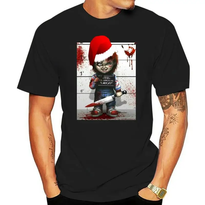 Коледна тениска с къси ръкави и принтом Чък Ужас, мъжки Коледна неофициално модна тениска със специален принтом по поръчка