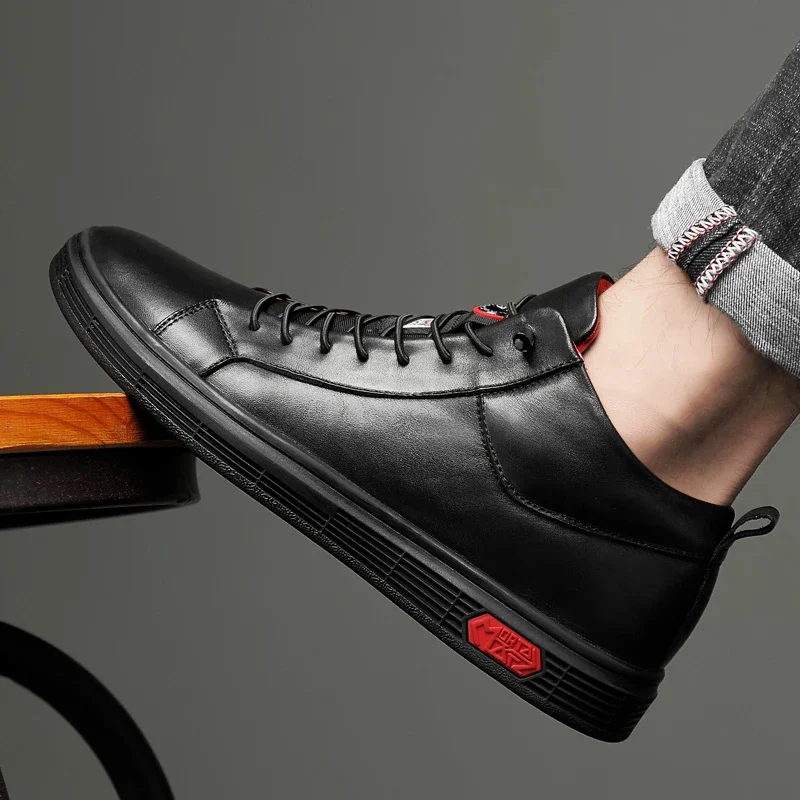 Италиански дизайнерски мъжки ежедневни обувки от естествена кожа, черни мъжки обувки от волска кожа, Трендови Красивите обувки Челси, зимни обувки Sonw, мъжки обувки