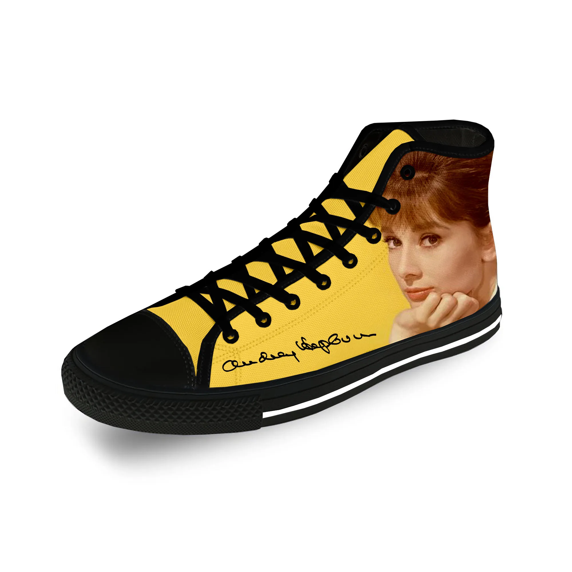 Филмова звезда Одри Хепбърн сладки случайни плат 3D печат високи върха платно обувки Мода Мъже, Жени лека дишаща маратонки