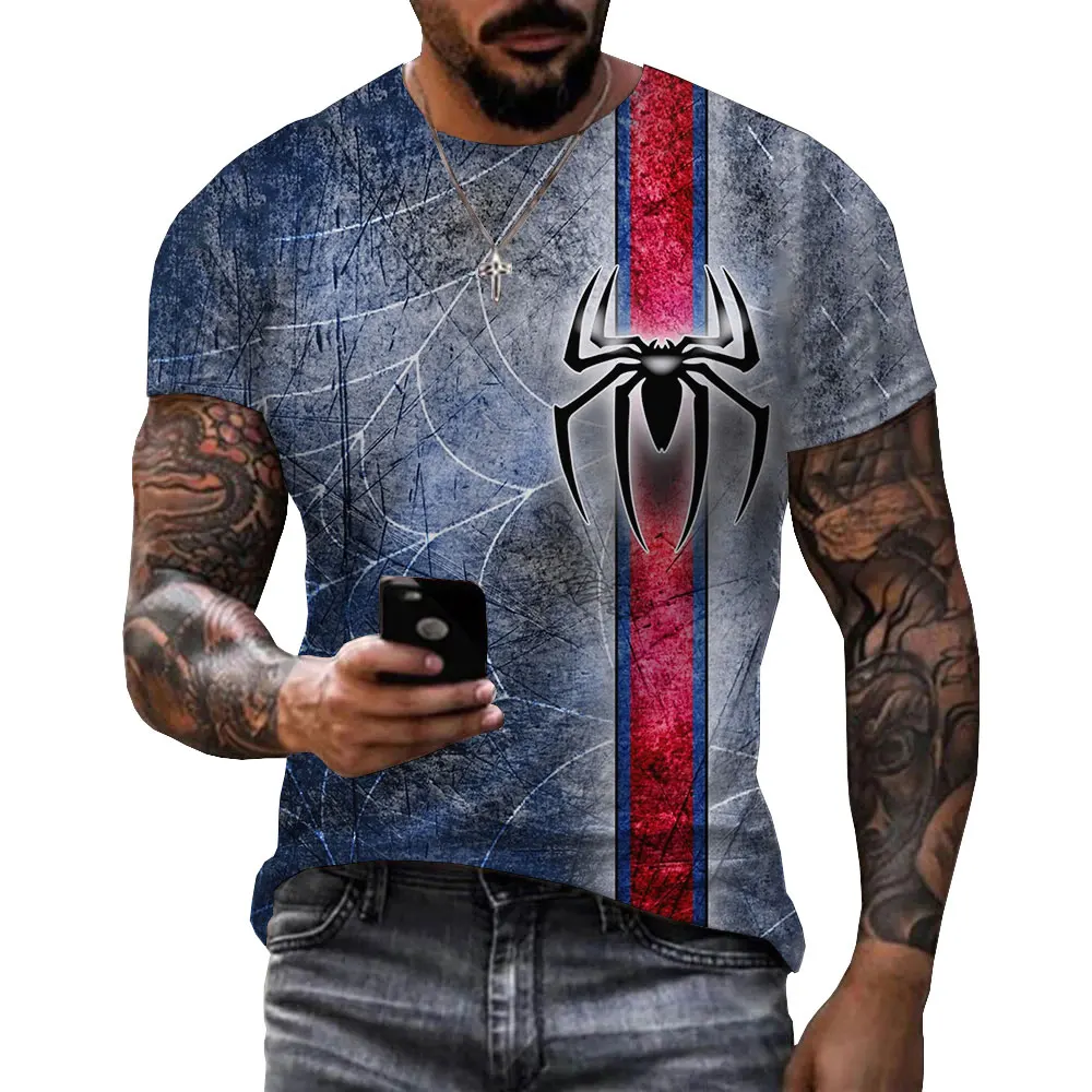 Нова мода мъжки ежедневни тениска с изображение на паяк, готина тениска с 3D печат, улични спортове на открито топ с къс ръкав