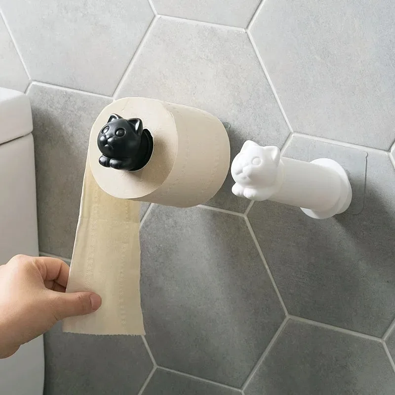 Сладко Коте в котешка форма, с монтиран на стената стойка за ролка хартия, Творчески държач за тоалетна хартия в банята, Държач за кухненски кърпи.