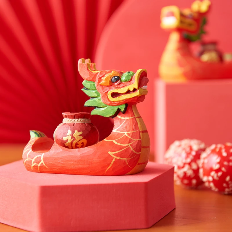 Коледен Подарък: Китайски Зодиакални Дракон е Ръчна изработка Дърворезба, стойка за телефон, Работно Бюро, Щастлив талисман, Лодка-Дракон, Коледен Подарък