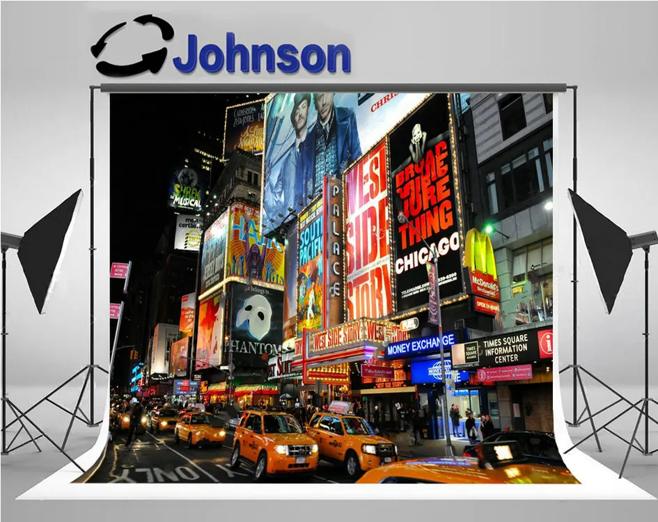 Силует на Ню Йорк, Нощен улица Бродуей, жълт фон, висококачествени стенни фонове с компютърна печат