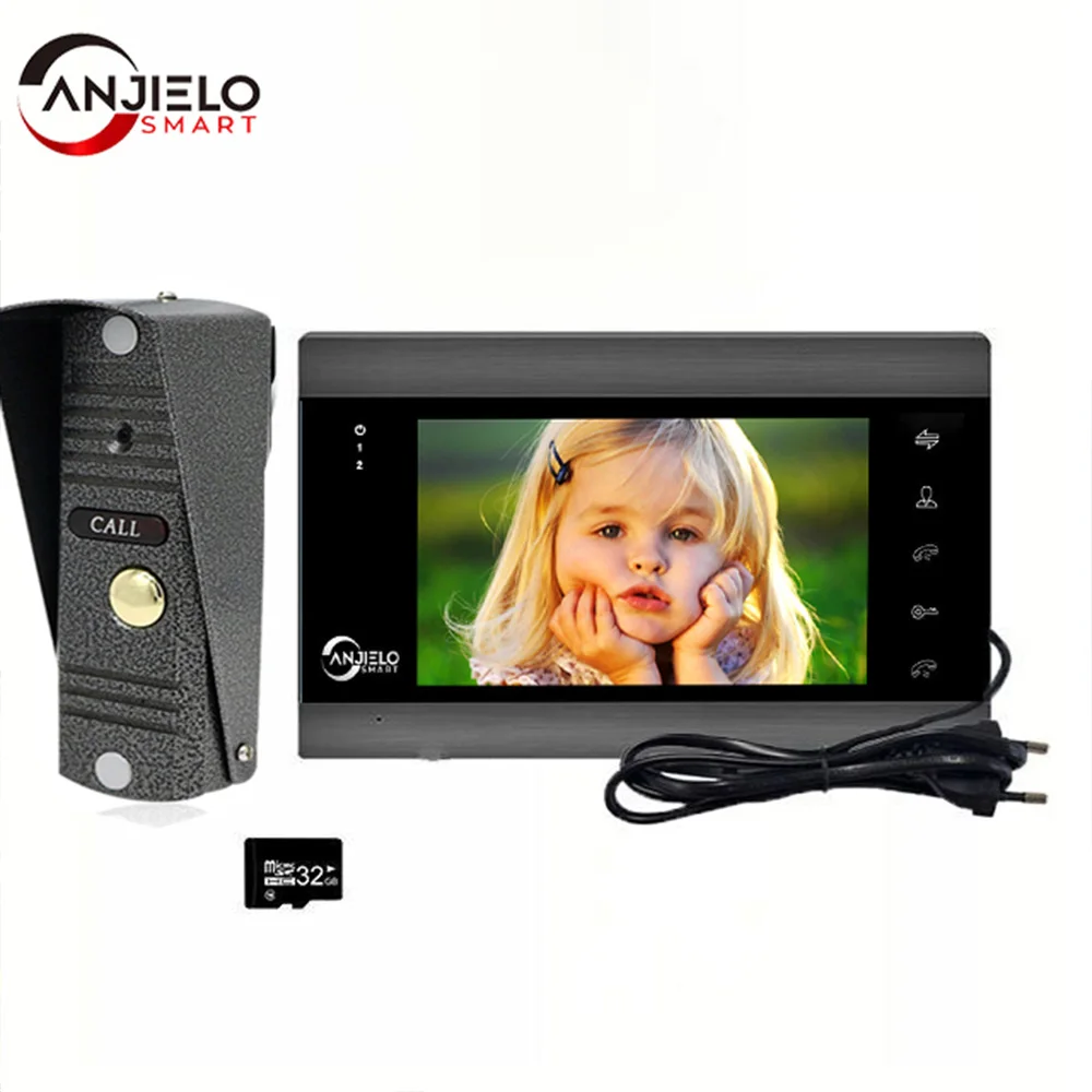 Anjielosmart 7-инчов видео домофон, Камера за наблюдение, Защита на сигурността, Интерфон, Нощно виждане за апартамент