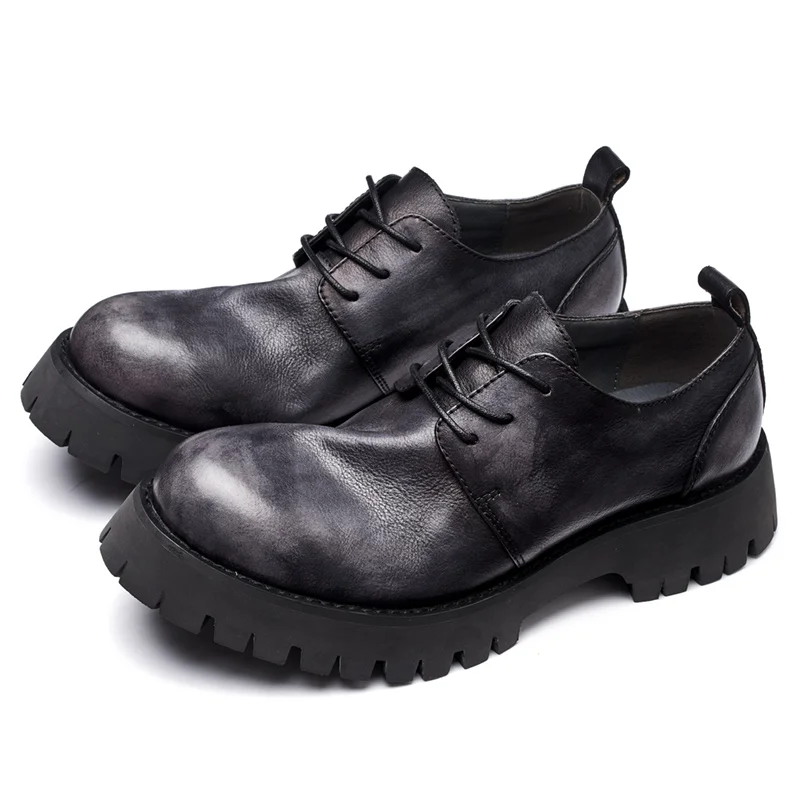 TAFN Модерни мъжки oxfords в британски стил с дебело дъно 5 см, ежедневни обувки-oxfords от мека кожа, мъжки обувки на танкетке с голяма глава, плоски форми