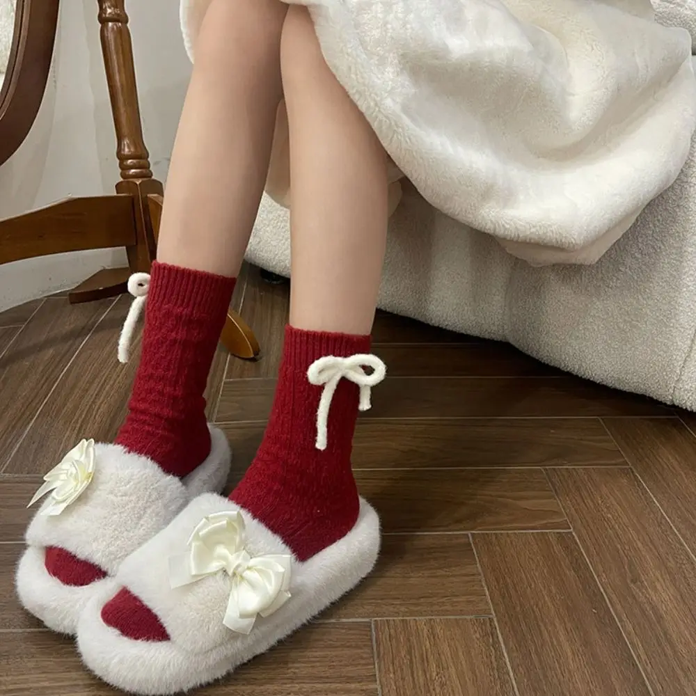Зимни Нови Коледни Чорапи с червен нос, Кадифе, Дебели Чорапи с хубав топъл дизайн във формата на диамант, Чорапи със средна дължина, Дамски Трикотаж носочные на продукта