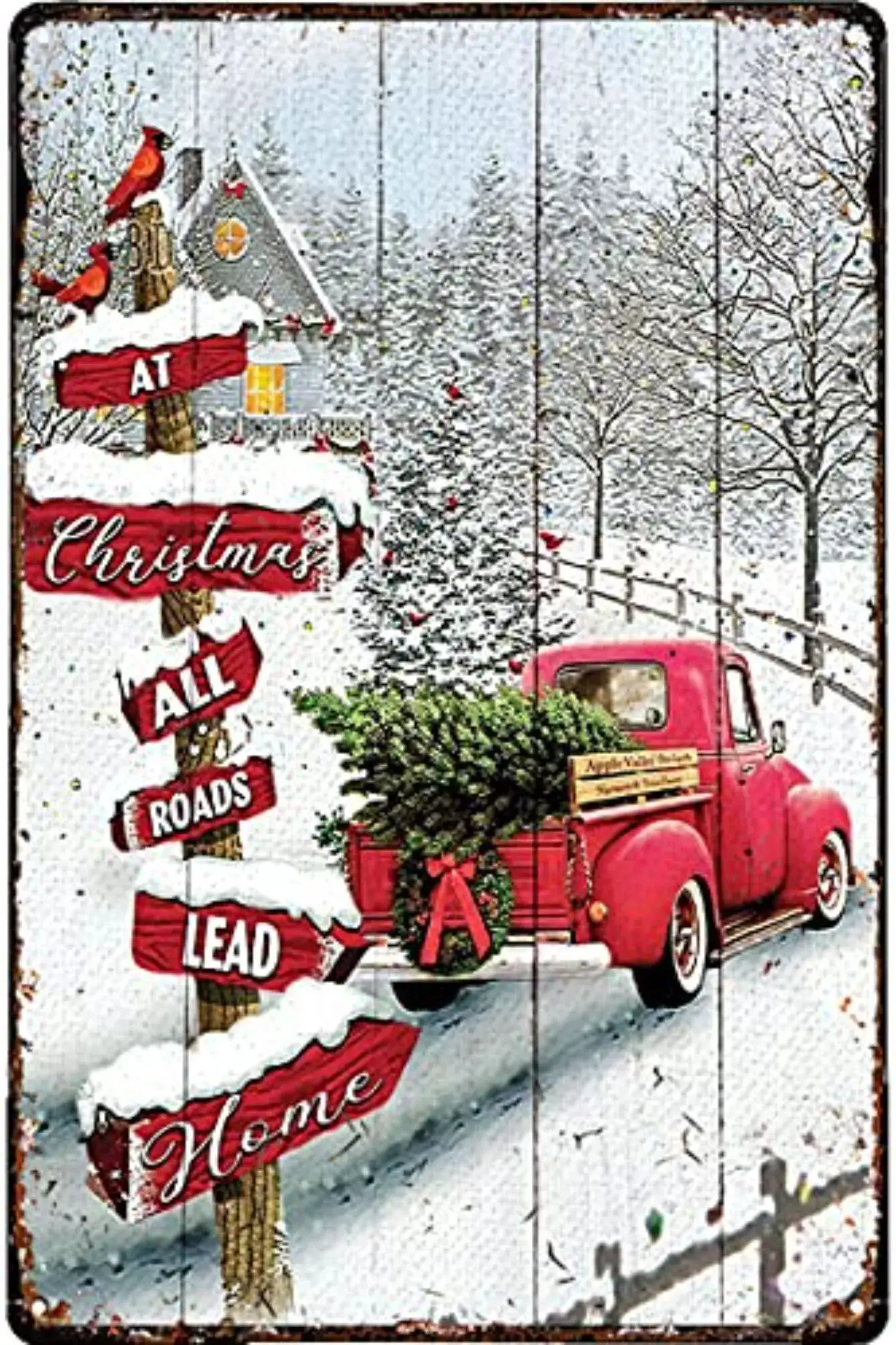 Лидице табела в стил ретро: на Коледа всички пътища водят у дома, боядисване на желязо за дома, кафенета и хотели, Подаръци с лого, перфектен декор на стените