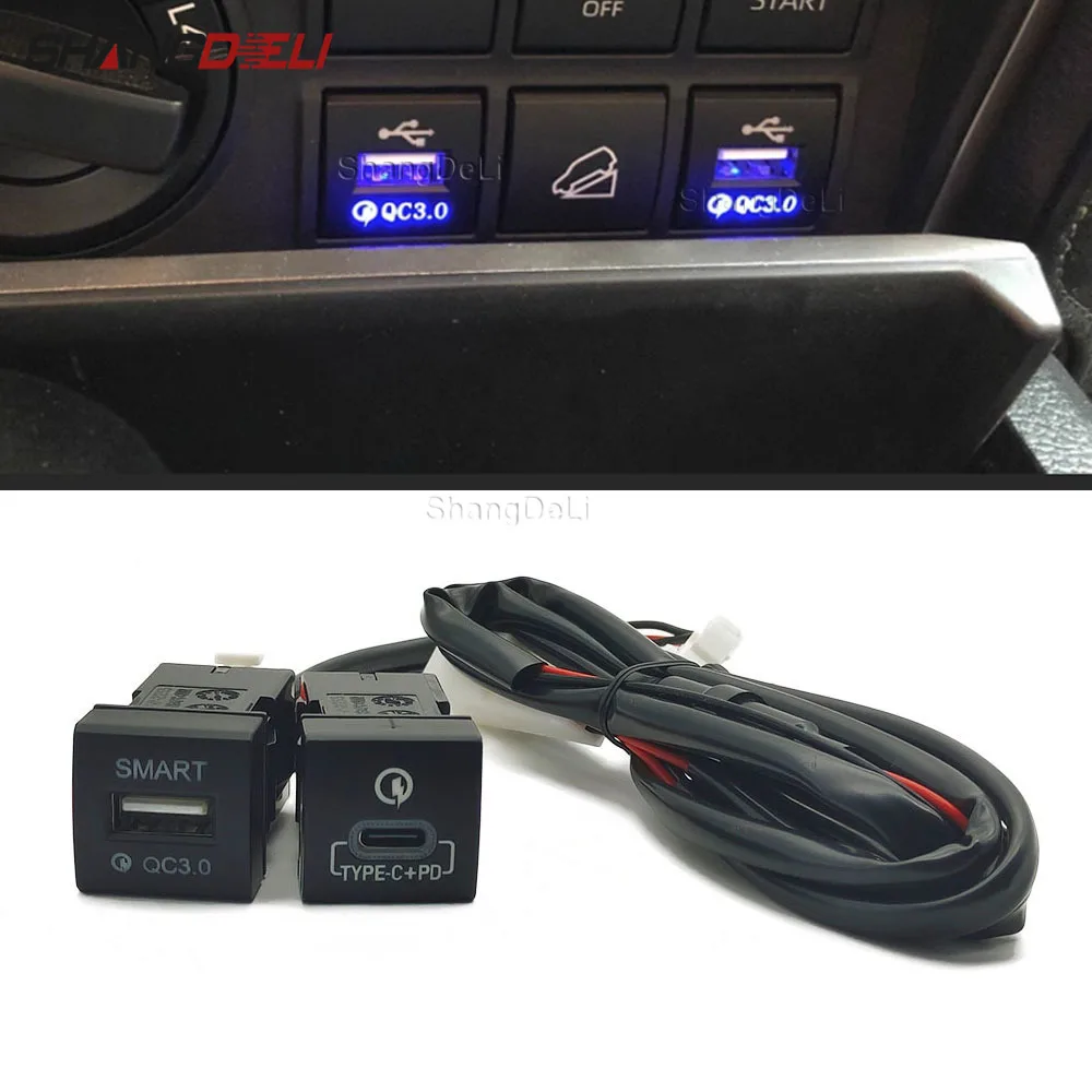 Зарядно за кола За Телефон С Двоен Съединител USB Type-c PD Адаптер Бързо Зареждане За Toyota Camry, Rav4 prado 150 Hiace Corolla Altis 2019