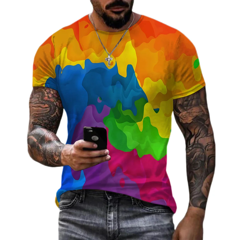Тениска с принтом под формата на спрей rainbow боя, мъжки Лятна хипстерская цветна очарователен 3D тениска Унисекс, улични върховете Harajuku Оверсайз