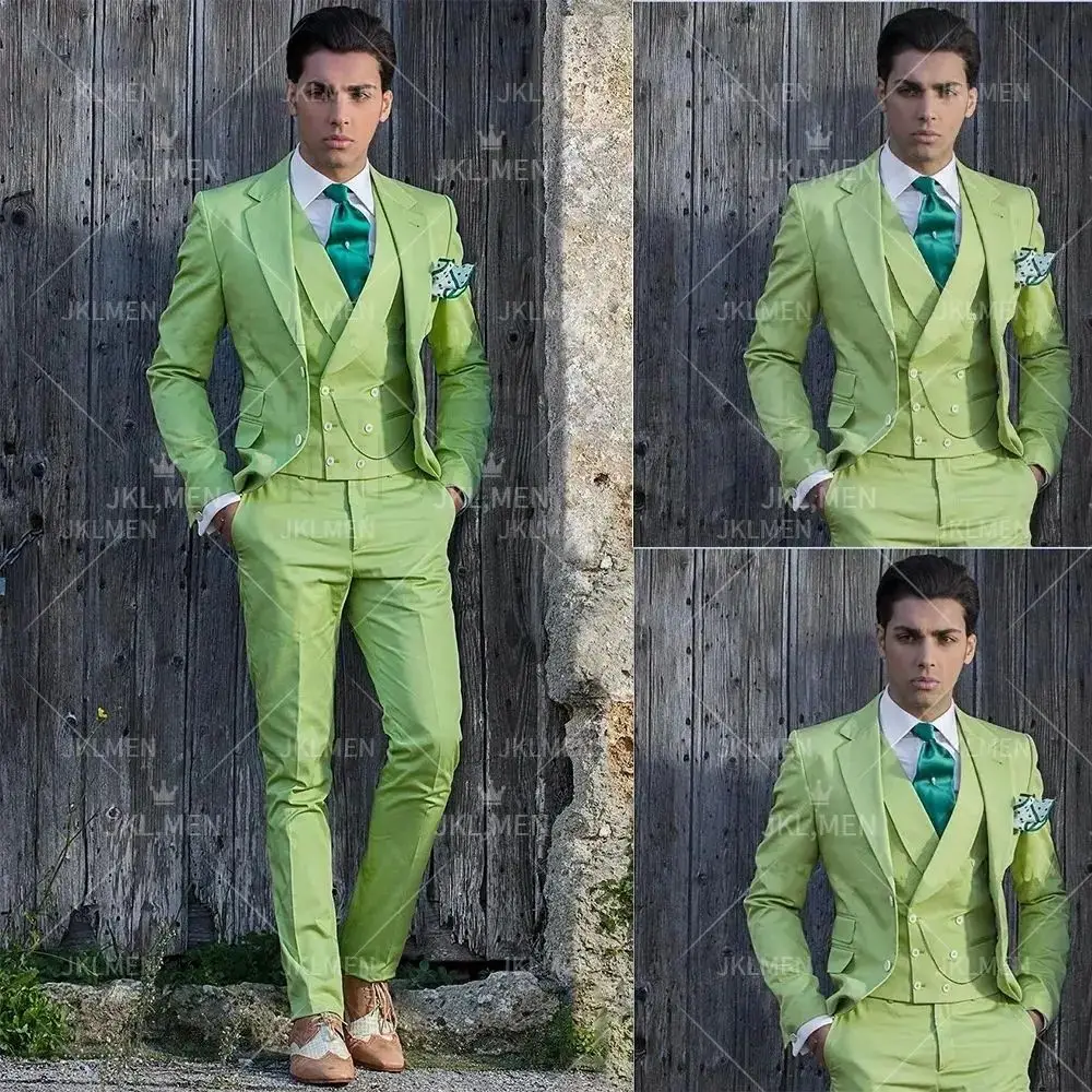 Зелени мъжки костюми-тройки, бизнес костюм, сшитое на поръчка ежедневното палто от полиестер, офис мъжко палто Completo