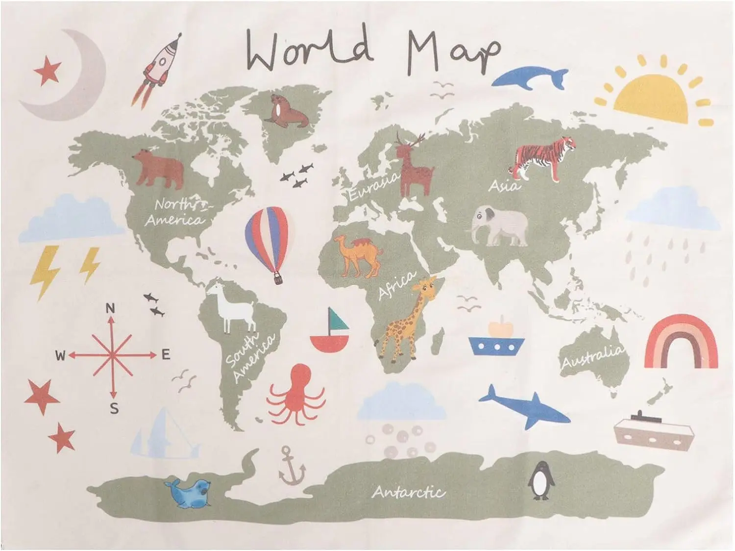 Карта на Гоблен за Деца Карта на Света Стенен Cartoony Светът на Животните Карта на Разпределението на Стенно Юрган за Спалня Хол Общежития