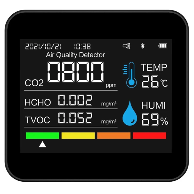 Измерване на CO2 APP БТ Детектор за въглероден диоксид ФПЧ2.5 PM1.0 PM10 Сензор за температура и влажност на въздуха CO2 9-В-1