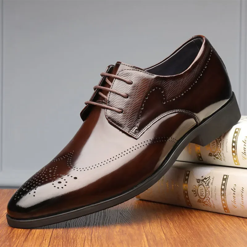 Елегантни Мъжки Обувки-Oxfords с остри пръсти, дантела, Кожа Обувки в Официалния Стил на Партита, Светски Събития, за Офиса, Делови обувки L19