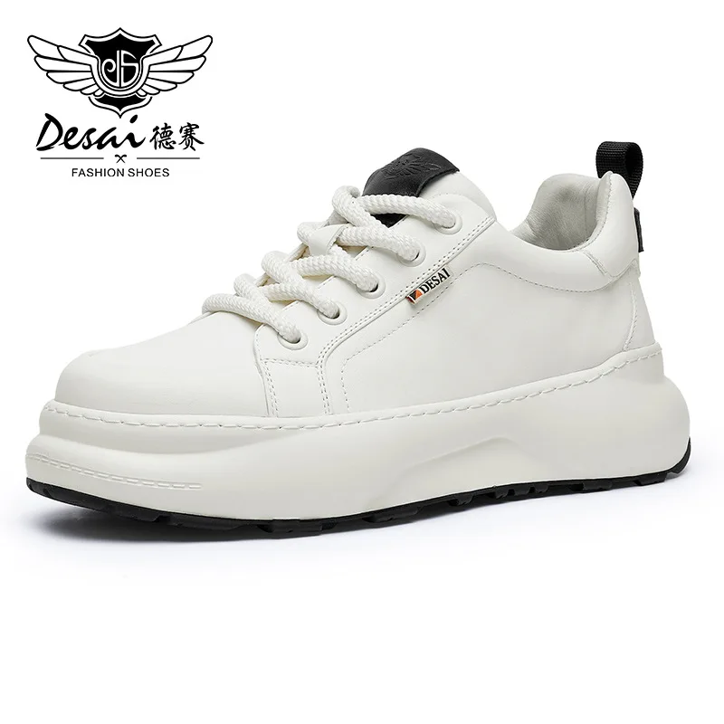 Desai От естествена кожа, зимни нови ежедневни спортни Малки бели обувки, ежедневни мъжки обувки на дебела подметка, дишаща мъжки обувки