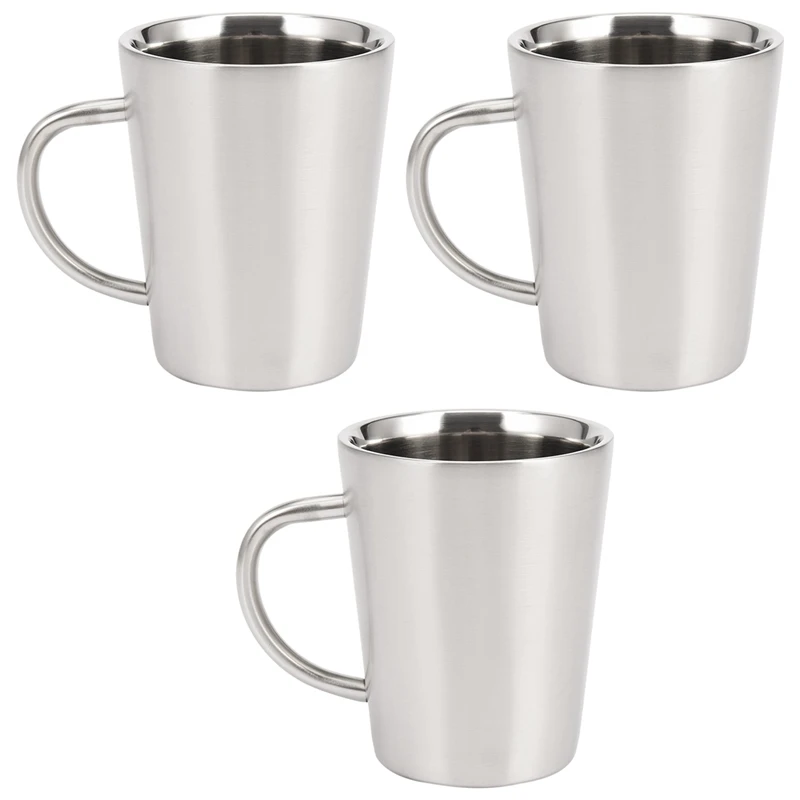 3X 340 Мл Кафе чаша с мед покритие от неръждаема стомана, Двупластова 304 Термостойкая чаша за чай с мляко, сребро