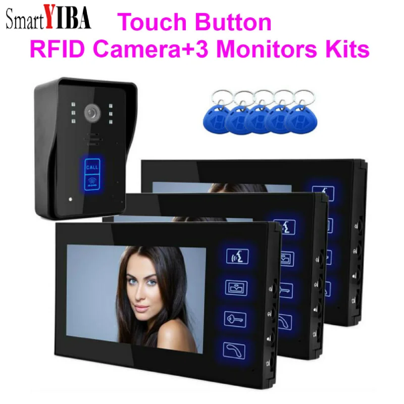 SmartYIBA 7-инчов домашно видео домофон 700TVL със сензорна камера за видеонаблюдение е с Домофонна система за вили Частен дом