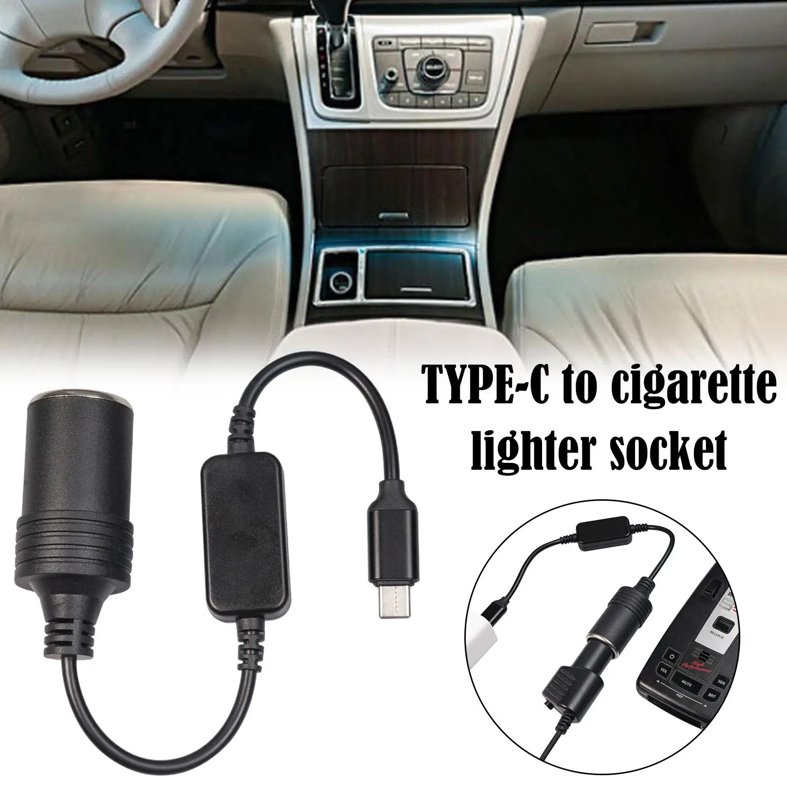 Жак автомобилната запалка USB Type C C 12 В, Преходен кабел за автомобилни прикуривателей, Авто прахосмукачка