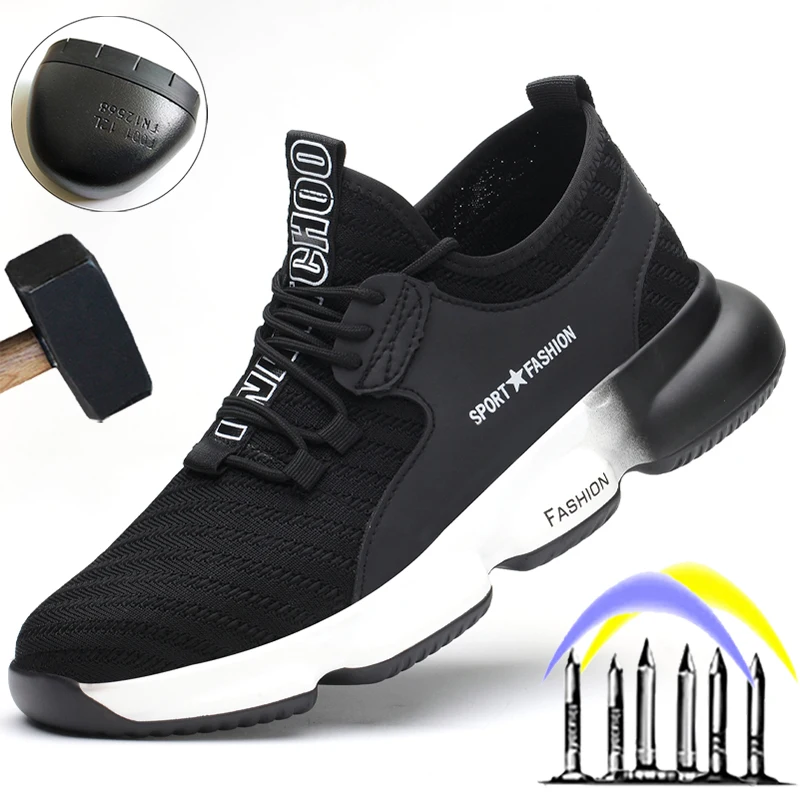 Модни защитни обувки, мъжки работни обувки със защита от пробиви, мъжки работна обувки, леки мъжки маратонки, неразрушаемая защитни обувки