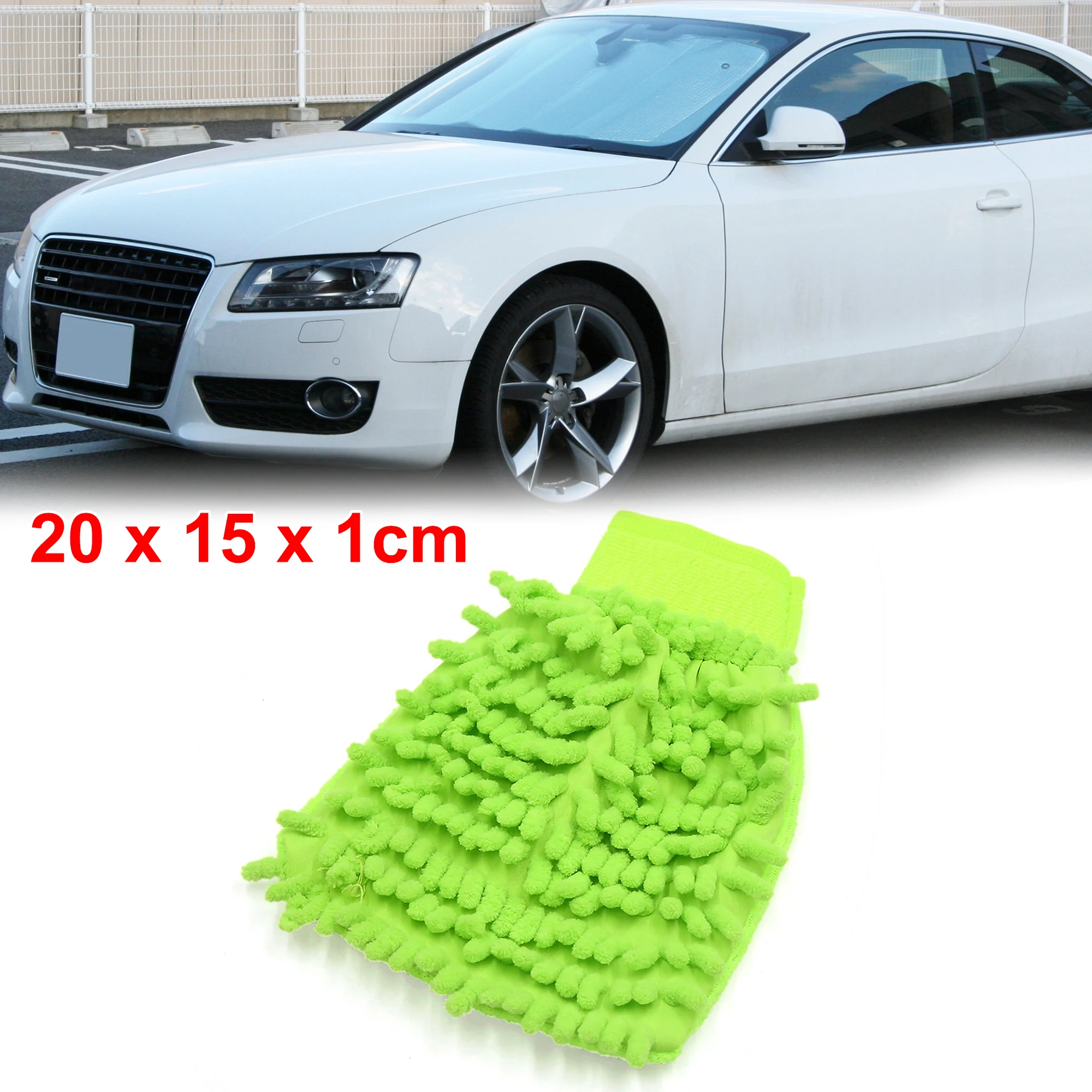 Uxcell Зелена автомобилна мека ръкавица за миене със защита от надраскване Многофункционален чистящая четка-варежка от микрофибър и шенилна