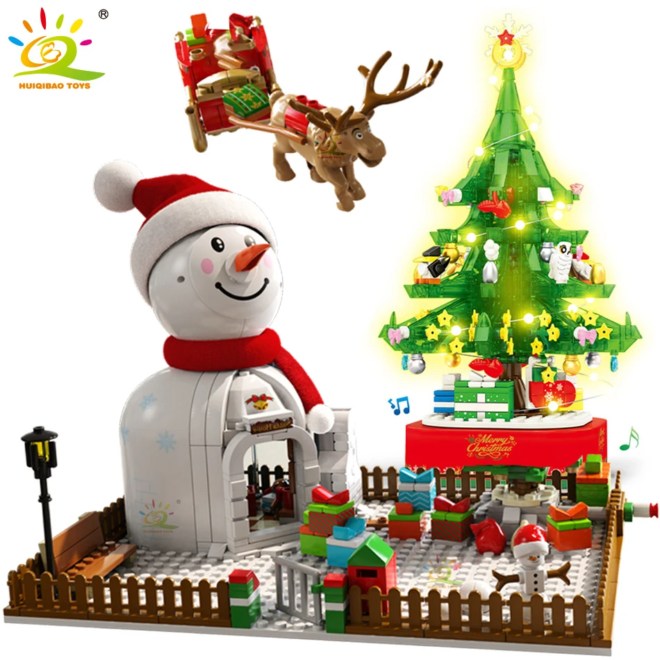 HUIQIBAO Дядо Коледа е Коледна Серия от Строителни Блокове с Фигурки на Дърво Лосове Град Тухли Набор от Играчки за Деца Приятели на Коледен Подарък