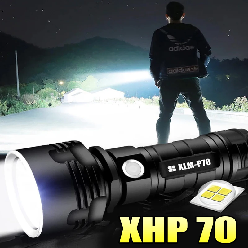 Най-новият Супер Ярки Led Фенерче XHP70 USB Акумулаторна Лампа с Висока Мощност Фокусирующий фенерче 26650 Къмпинг Тактически Фенер