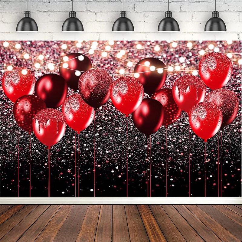 Декор за парти в чест на Деня на Свети Валентин, Фон за снимки, Червен балон, Блестящ фон Боке, Банер за детски фото студио