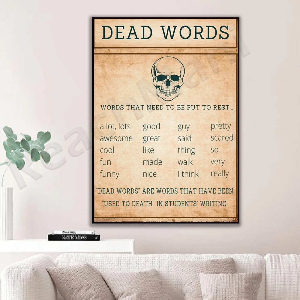Плакат с мъртвите дума в класа по английски език, декорация във формата на черепа, плакат за писма, украса за клас учители по английски език, украса за писане