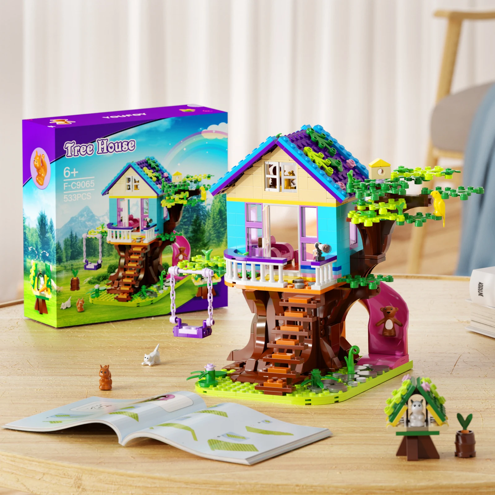 MOC Forest Tree House Идеи строителни блокове на Домашна сцена Тухли Слайд И играта Тухли Творчеството на Играчките-пъзел Подарък за рожден Ден