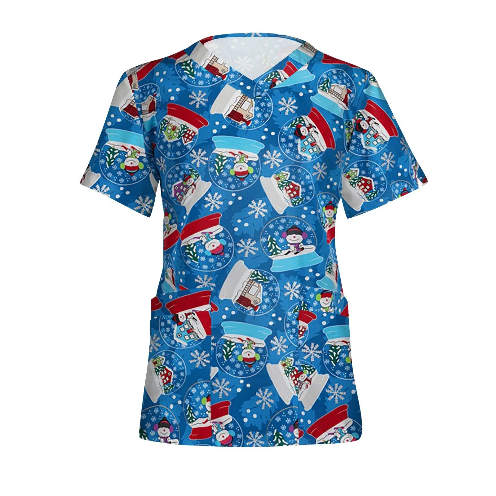 Униформи на медицински сестри Жените С Коледните принтом, Ексфолианти с къс ръкав и V-образно деколте, Работна медицинска блуза, Панталони, Униформи на медицински персонал
