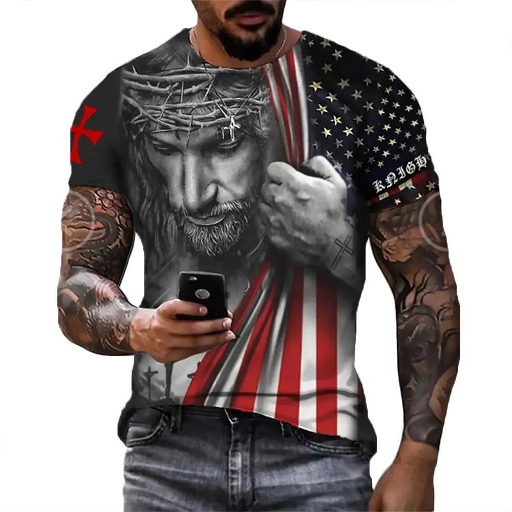 Флаг на САЩ Религия Исус Христос 3D Принт Мъжки Тениски Градинска Облекло Са за Тениски, Блузи и Ежедневни Дрехи С Графичен Принтом Harajuku God