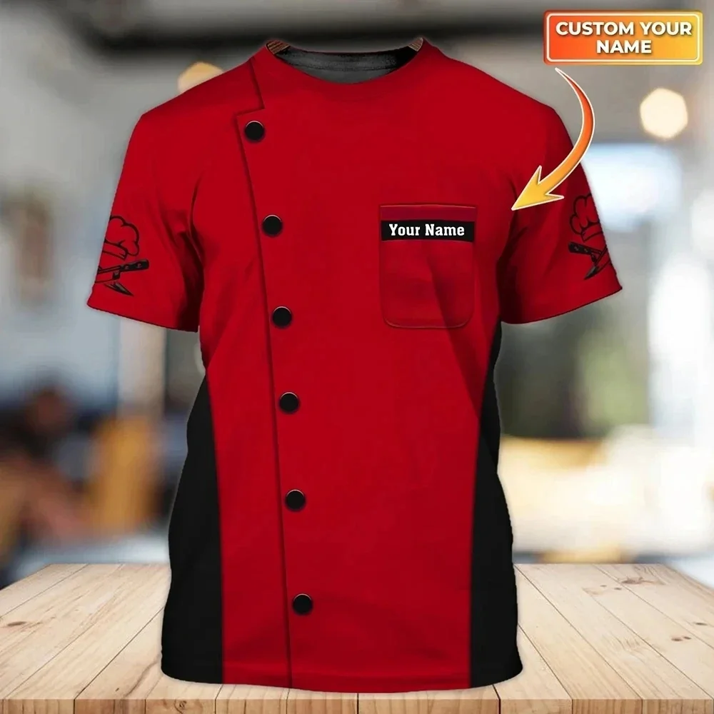 Модерна лятна мъжка тениска С индивидуален името на ресторанта, тениски с 3D-принтом, унисекс, работен костюм-готвач, тениска с къс ръкав