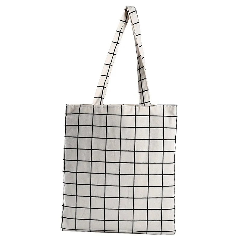 Нова Мода Жените Платно Каре Множество Еко Чанта За Пазаруване Клетчатая Чанта През Рамо Черен Бял
