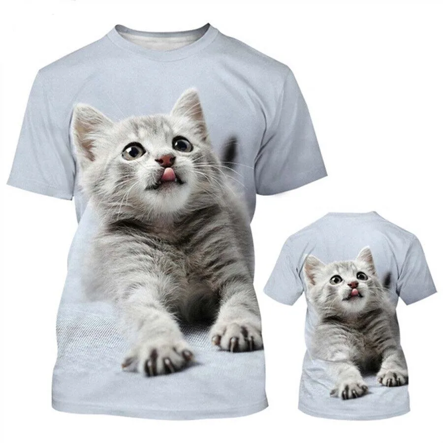 Женска Тениска за Дамски Дрехи, Фланелка Оверсайз с Изображение на Котка, 3D Пълен Принт, Ежедневни Летни Модни Блузи с Къс Ръкав