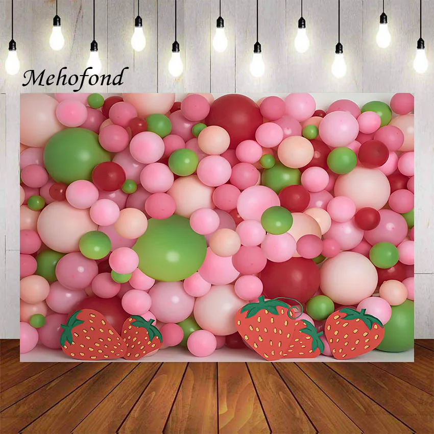Фон за снимки Mehofond, балони със сладко от ягоди, Портретна украса за парти в чест на 1-ви рожден Ден момичета, на Фона на фото студио
