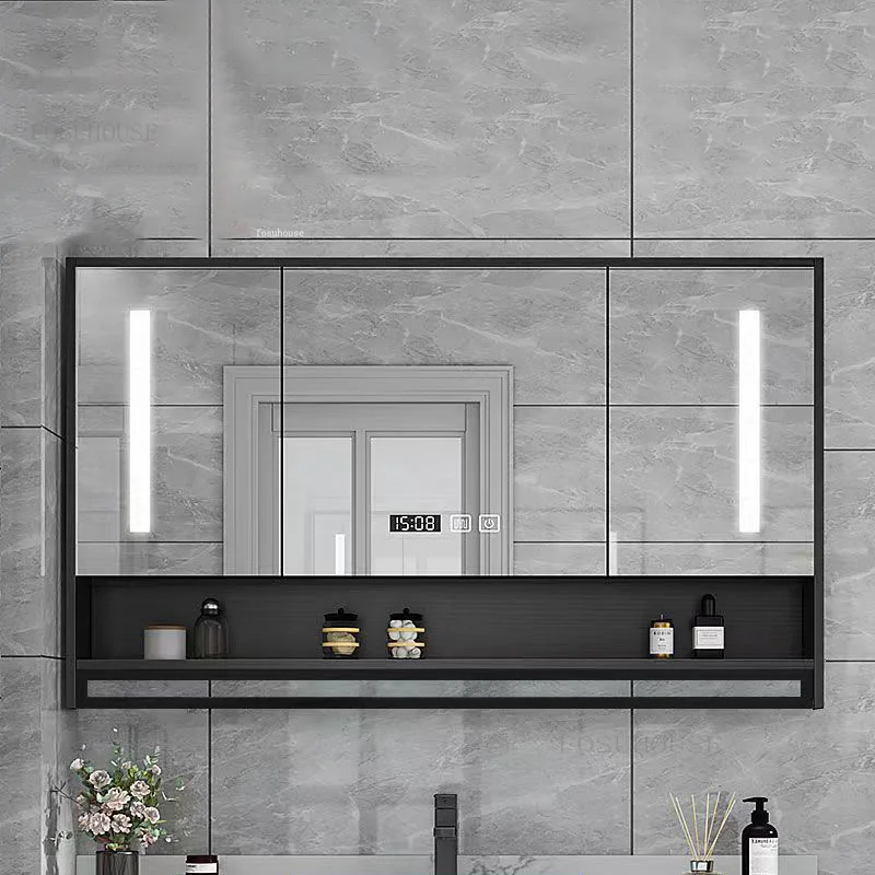Огледални шкафове за баня от масивно дърво, монтиран на стената умен тоалетка в семейството, срока за съхраняване в апартамент с тоалетен огледало B