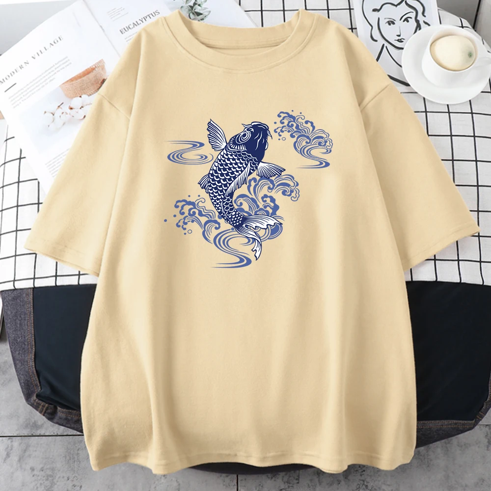 Cyprinus Carpio Haematopterus Koi Мъжки Памучни Тениски Индивидуалност Casual Облекло Тениска Oversize Crewneck Мъжки Блузи С Къс Ръкав