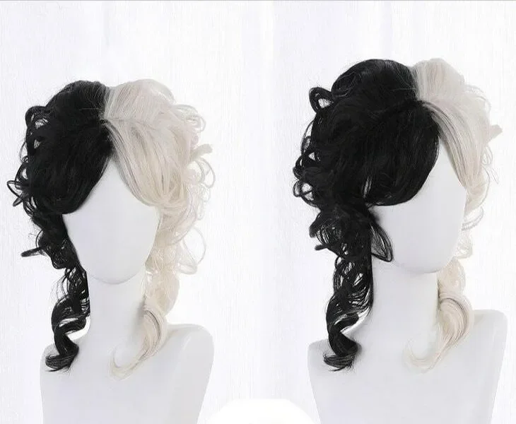 Дълга черно-бяла извратени женски перука за cosplay в стил Лолита 