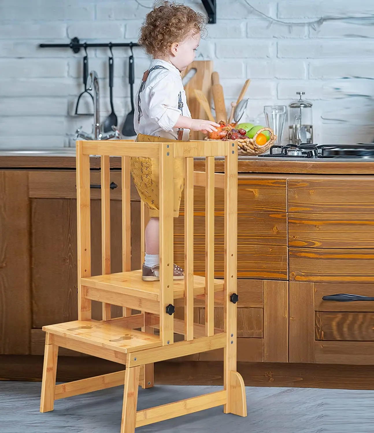 3 Регулируеми по височина обучение на кухненски столове за деца, дървени за деца