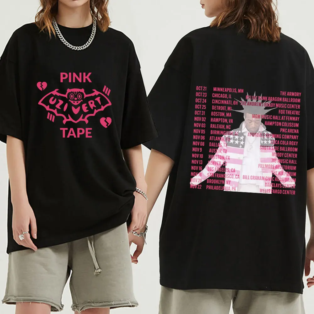 Тениска времена Lil Uzi Vert 2023 Concert Tour, Тениска с Розова панделка, Градинска Дрехи, Мъжки Ризи в стил Хип-хоп, Реколта Тениски Оверсайз с къс ръкав