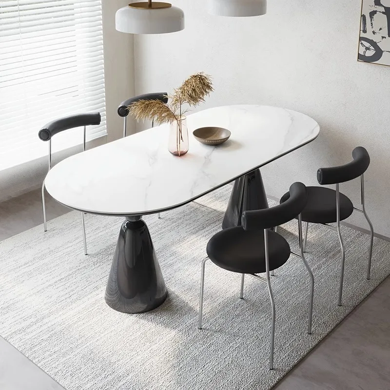 Комбинация от масата за хранене и столове в стил Рок-н-рол френски светлина и лукс, с Овална Прост Модерен Крем Домакинство Бяла Holy Grai