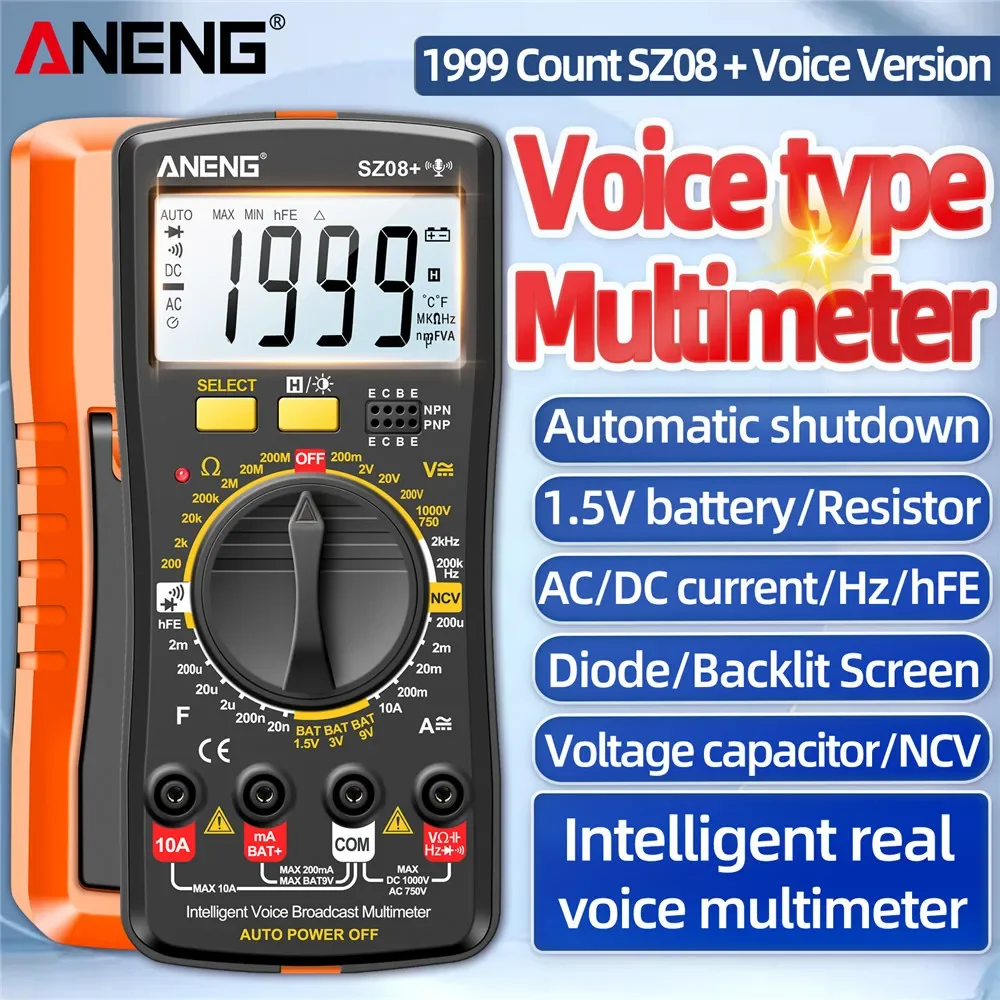ANENG SZ08 + Мултицет Глас Излъчване на ултра-тънък устройство С Голям Екран, Цифрова Професионален Инструмент за Измерване-Тестер с Тест Дръжка Line