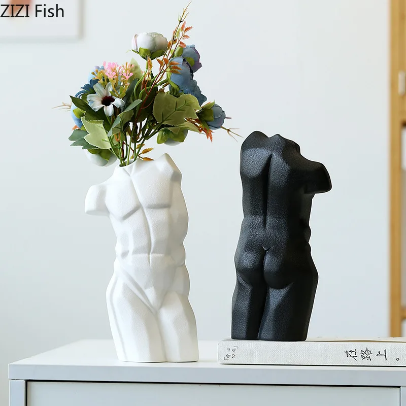 Керамична Ваза За Тялото На Бодибилдера Статуя Бюст На Човешкото Тяло, Изкуствени Цветя Договореност Голи Фигури Мускулна Човек Ваза За Цветя