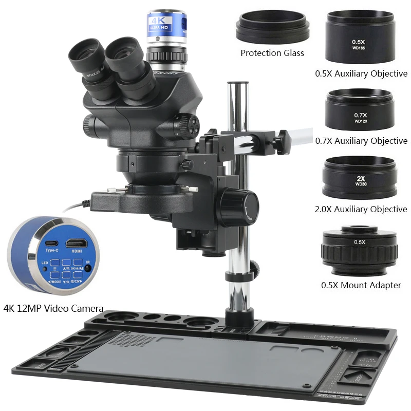 Камера за 4K 48MP с едновременното фокусно разстояние, стереотринокулярный микроскоп, поставка за запояване, Телефон, печатна платка, ПРОЦЕСОРА, desk, основен набор Platfon