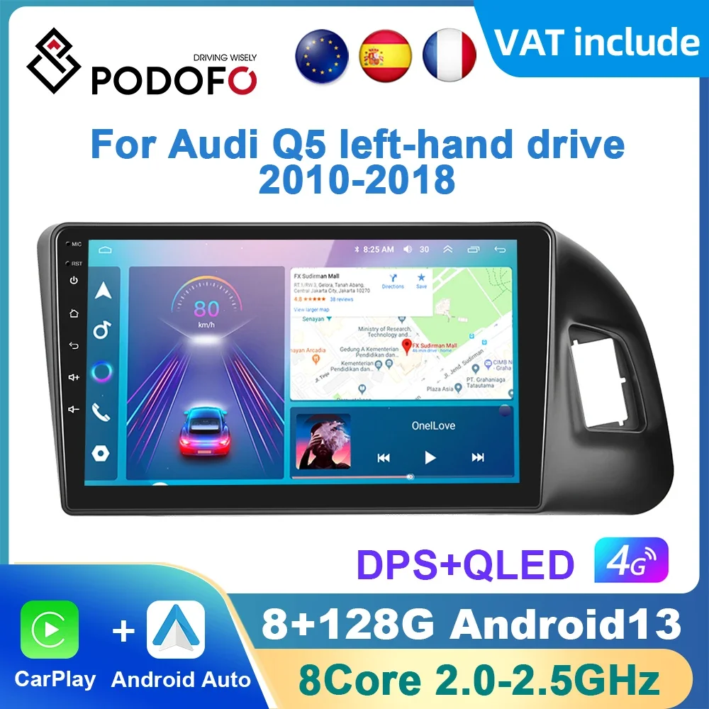 Podofo AI Voice на Android Carplay Автомагнитола За Audi Q5 2010-2018 2din Android Auto 4G Мултимедийна Навигационна GPS авторадио DSP